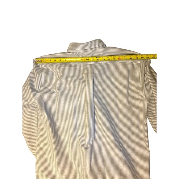 L.L.Bean Men's Button Down Long Sleeve Collared White and Blue Striped Shirt Siz - Picture 11 of 15